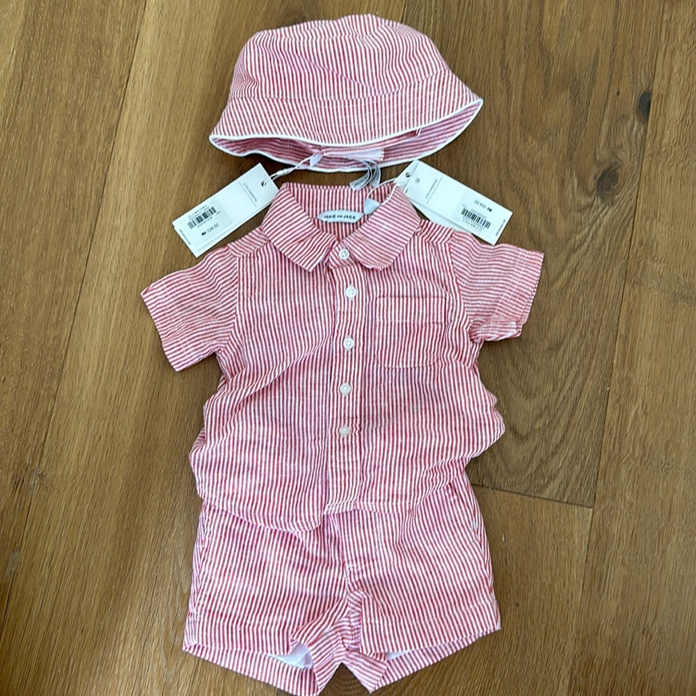 Janie and Jack 3-Piece Red and White Striped Ensemble Set 0-3 Months - NWT